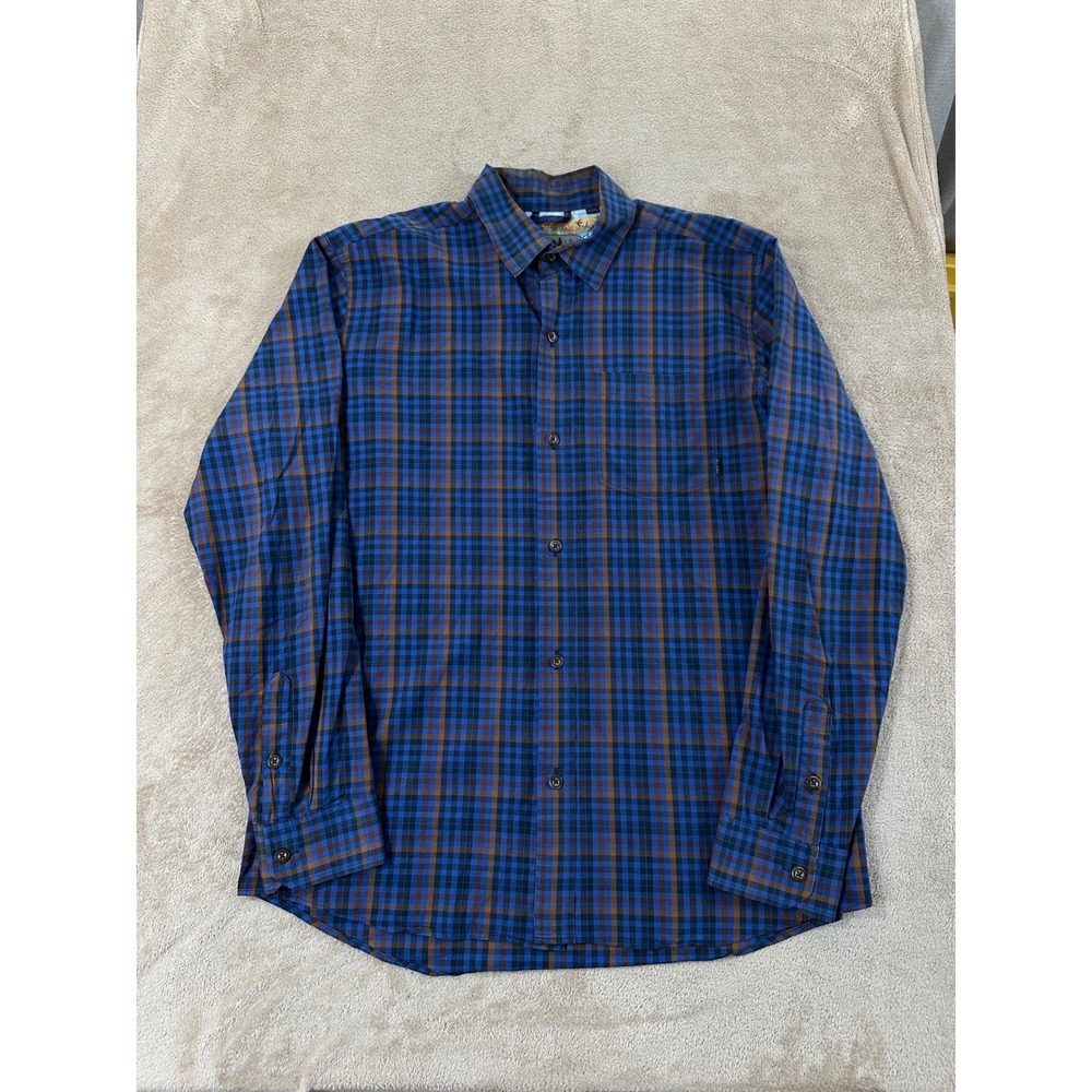 Pladra Flannel Shirts Mens Size L Blue‎ Plaid Pattern Long sleeve button up EUC